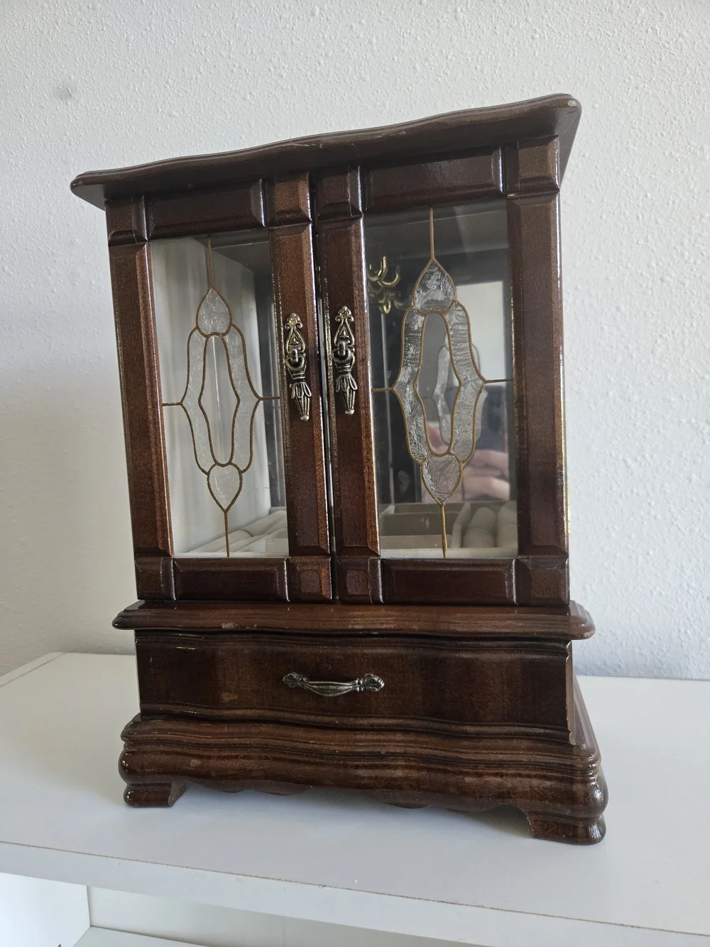 Wooden Mirrored Jewelry Armoire - Brown